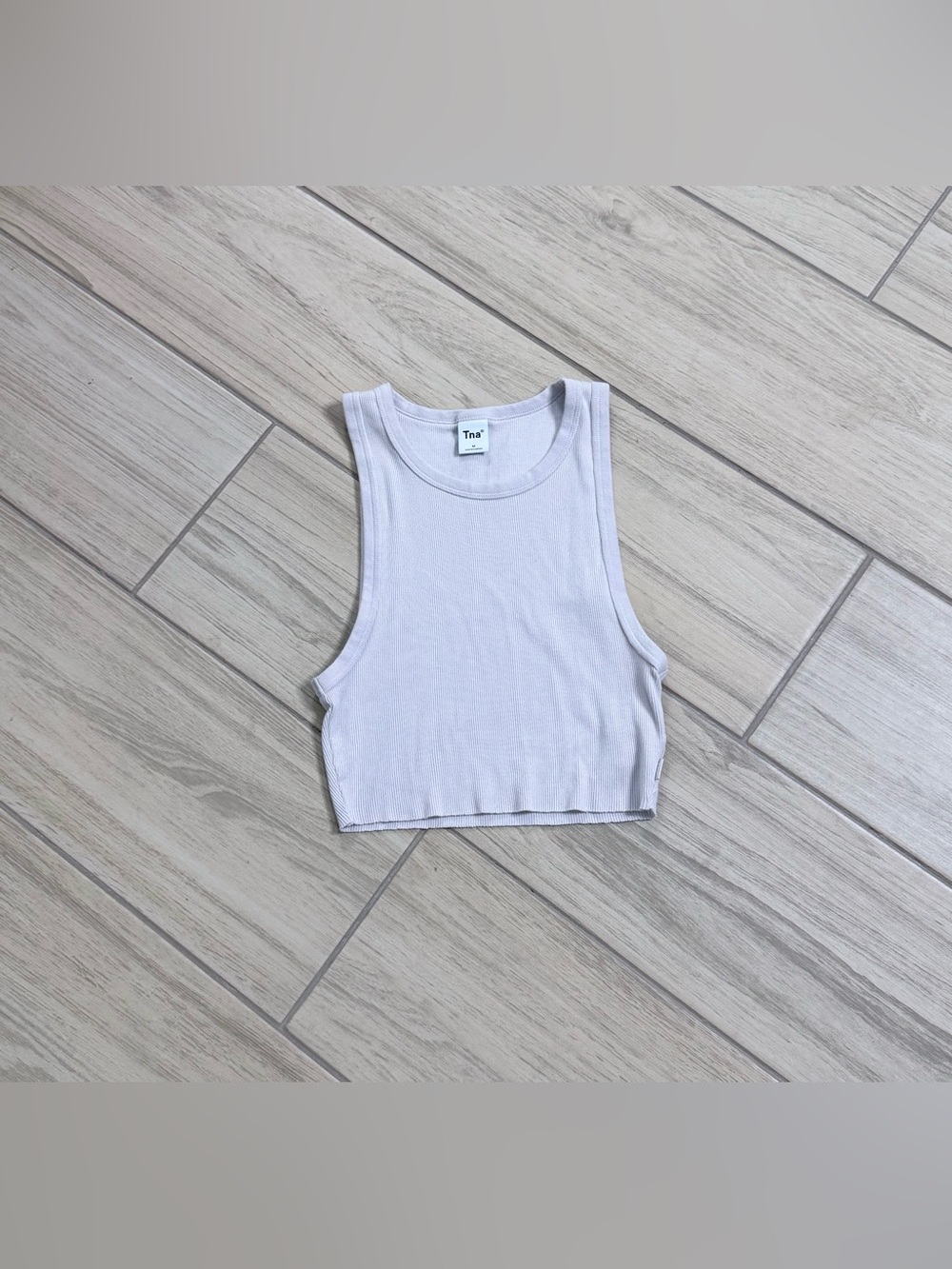 TNA Aritzia Ribbed Cropped Tank Top Light Gray Lavender Size Medium